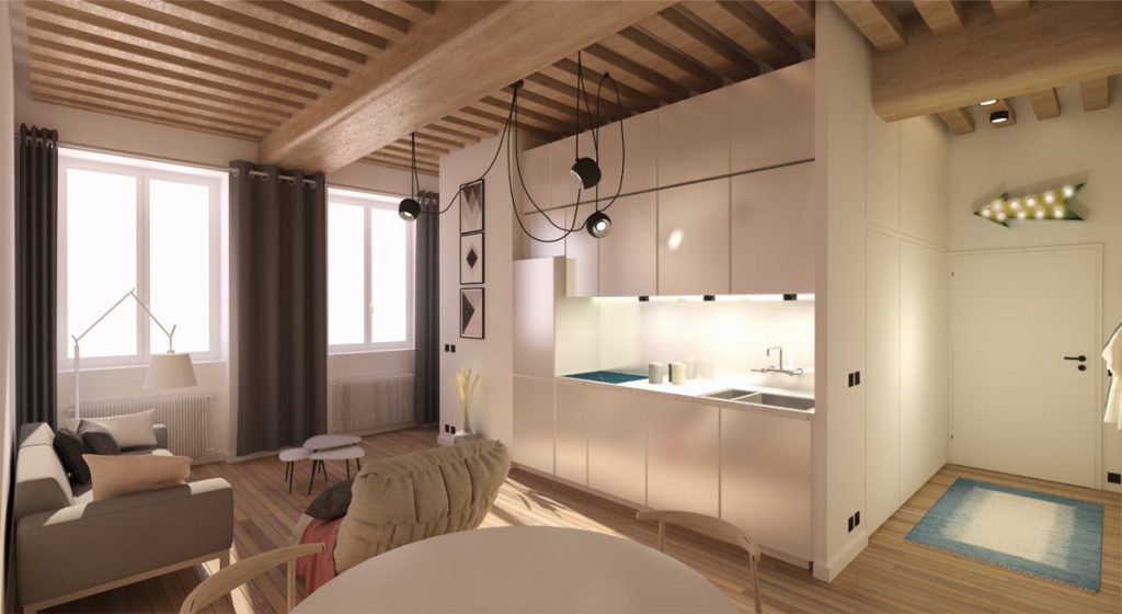 appartement Lyon 1 avec une cuisine ouverte sur la pièce de vie pour investir dans l'immobilier