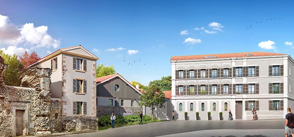 Projection en 3D de ce projet immobilier à Fourviere avec parc et immeubles