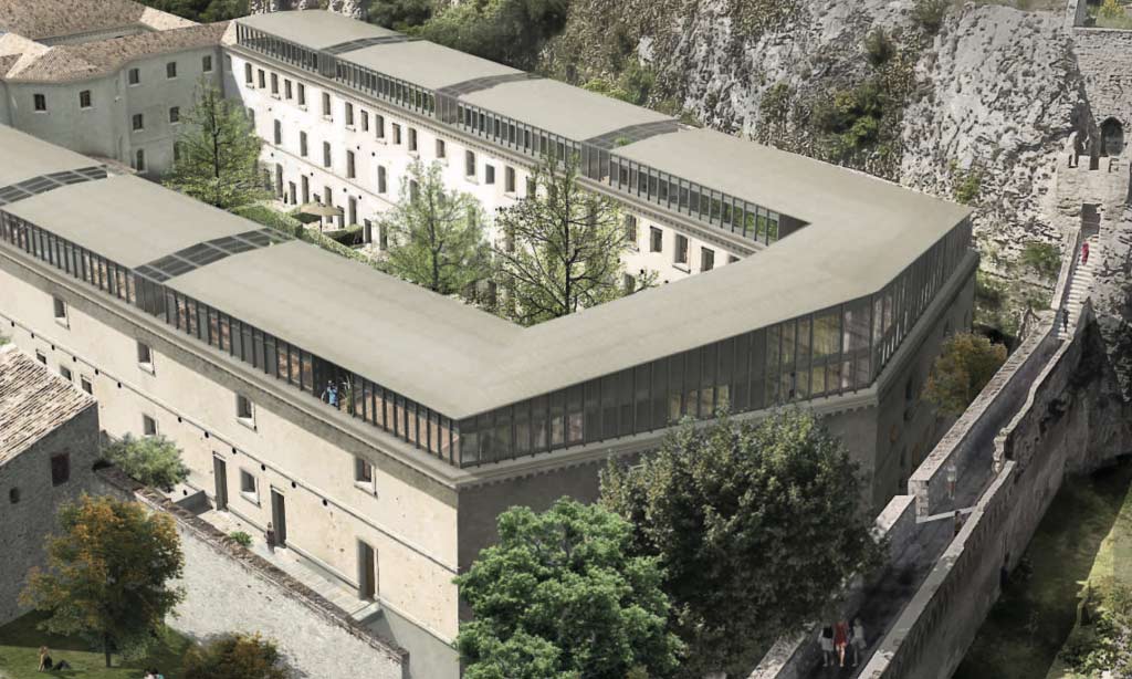 Ancienne prison d'Avignon réhabilité en logements avec grande cour intérieure arborée